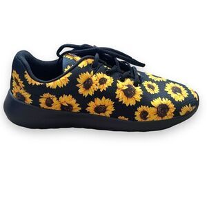 Yes We Vibe Sneaker Black Yellow Sunflower Print Tie Front Mens Shoe Size 11